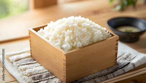 Japanese raw rice served in a masu