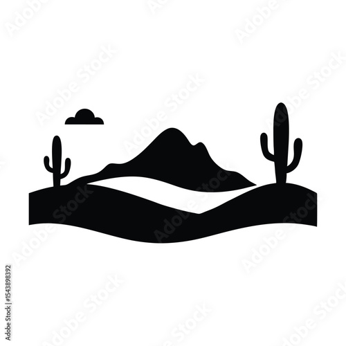 Mountain landscape vector illustration with a woman in a yoga pose by the sea, silhouetted against the setting sun