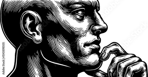 Contemplative silhouette of a thinker with furrowed brow for intellectual design inspiration