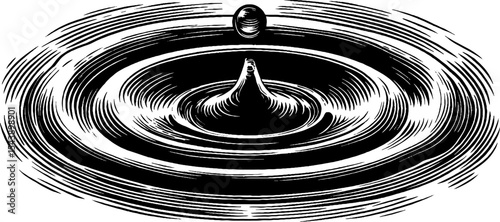 Black and white raindrop splash in water capturing the moment of impact