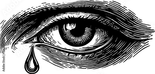 Emotional expression with tear transforming into flower motif in eye artwork for emotional design