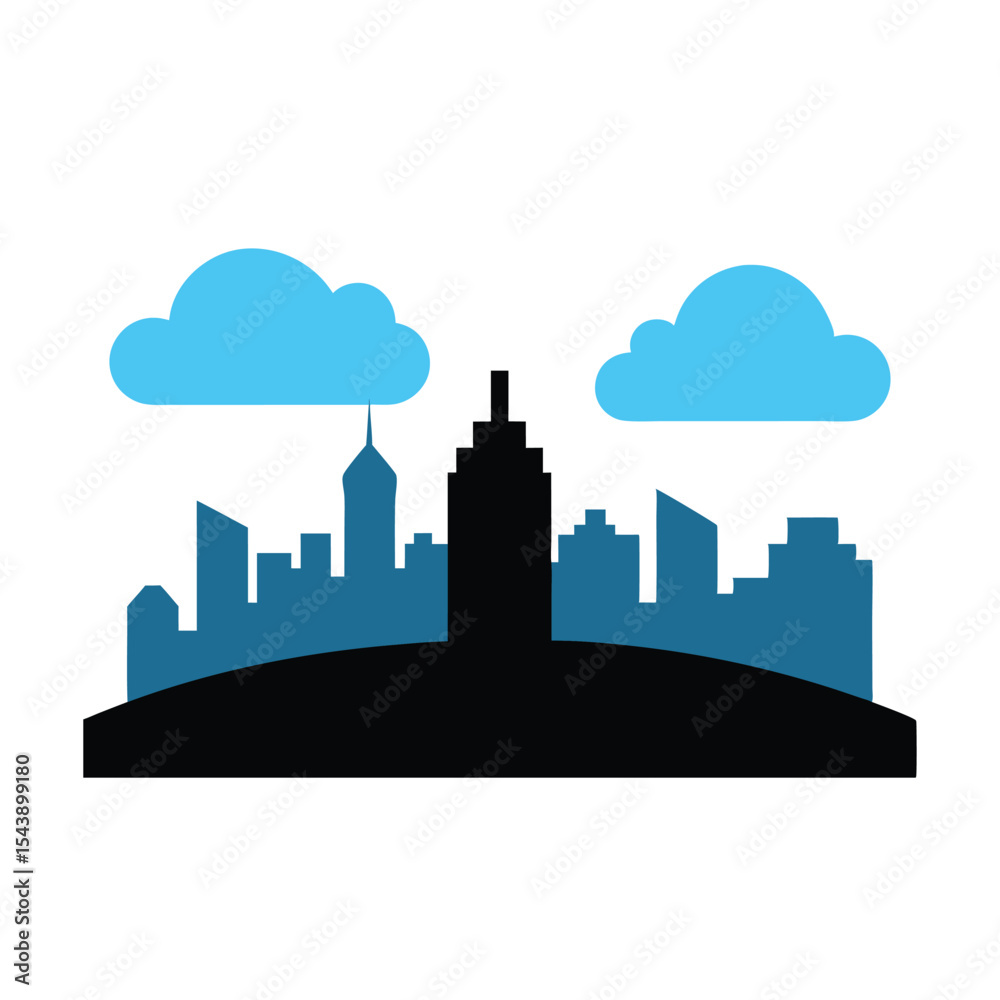 Fototapeta premium A striking vector silhouette of a city skyline with urban buildings against the dark sky, perfect for business or travel illustrations