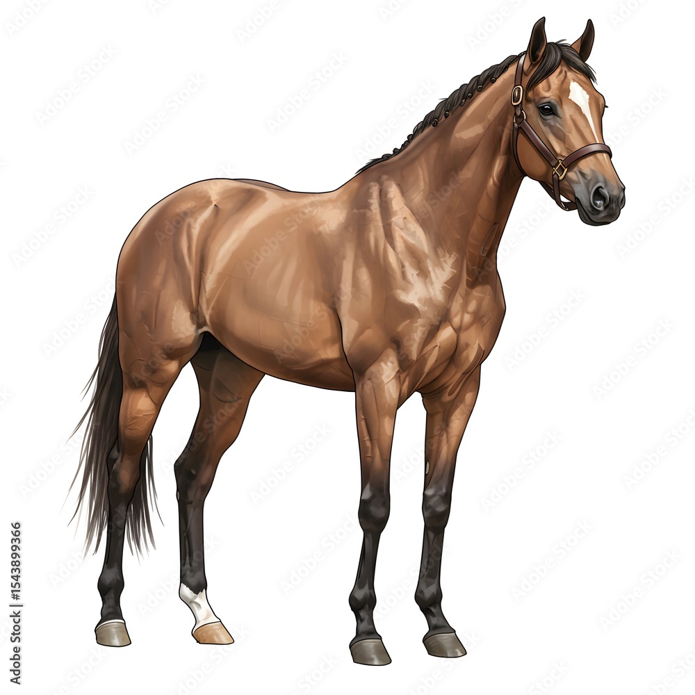 Obraz premium Realistic horse in white background, and a thoroughbred horse standing against a white background