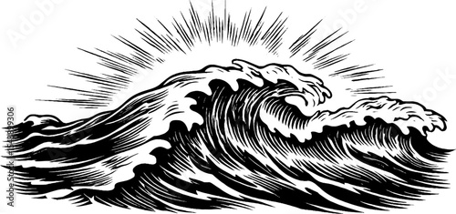 Dynamic ocean waves with energy burst in motion for nautical design