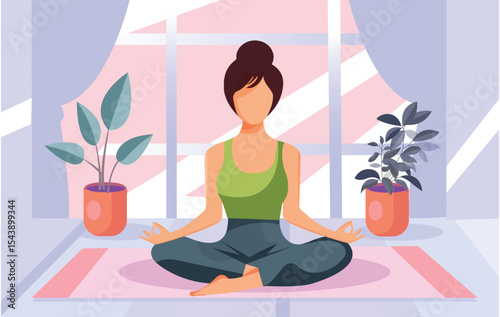 A young woman with a beautiful toned body is doing yoga.