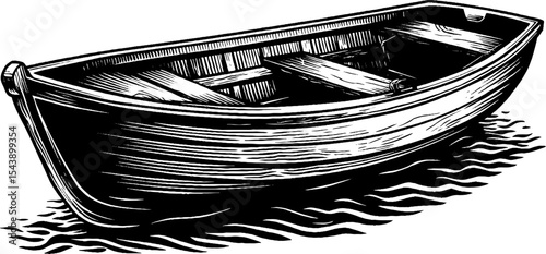 Tranquil rowboat scene in black and white for nautical design