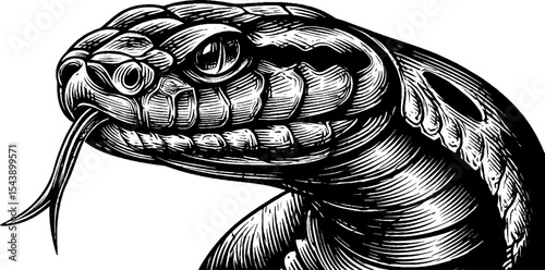 Intricate snake with double tongue and sacred markings for tattoo design