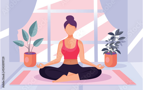 A young woman with a beautiful toned body is doing yoga.