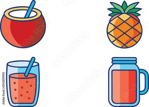 “Tropical Summer Cocktail Icon Set – Flat & Silhouette Drink Vectors”