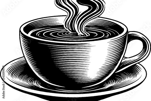 Steaming cup of black coffee with elegant rising swirls for cafe decor and branding