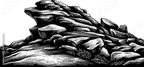 Majestic stone plateau with flat summit in black design for nature-inspired art