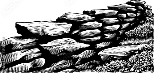 Rustic stone wall with moss and cracks design for prints and posters