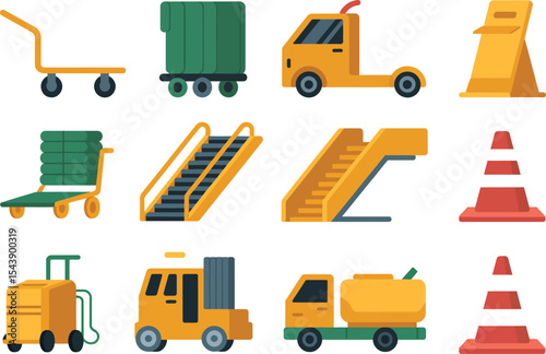Illustration of airport ground support equipment on a white background