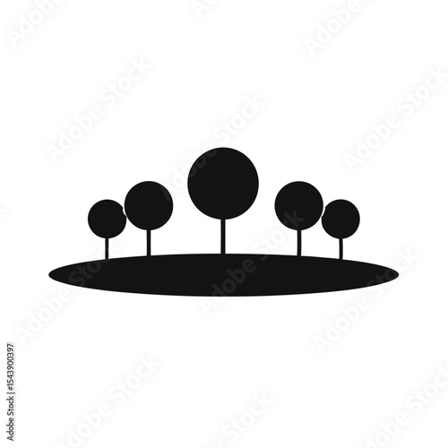 Vector illustration of a golf course with a tree, a perfect balance of business and nature, showing equilibrium with a golden sphere reflection