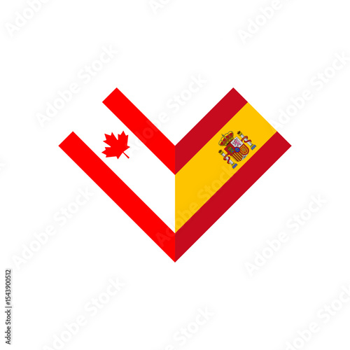 friendship concept. heart shape icon of canada and spain flags. vector illustration isolated on white background