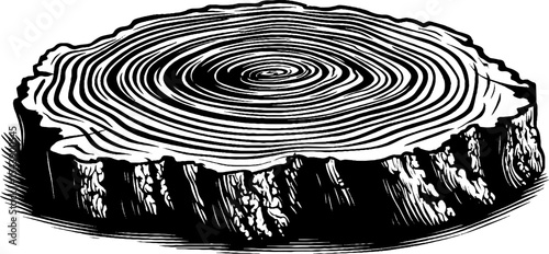 Tree trunk with concentric rings and moss patches for nature designs