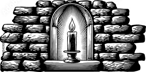 Candlelit ambiance through stone window - rustic design for spiritual serenity