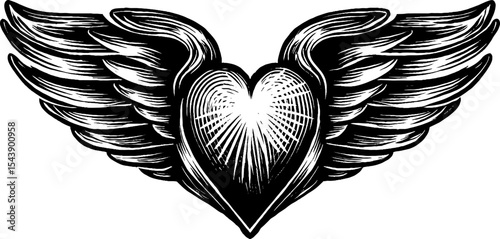 Winged heart with radiant lines and motion curve design for romantic concepts