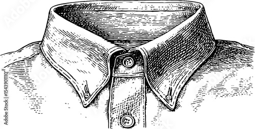 Detailed sketch of button up shirt with missing button design for fashion concepts