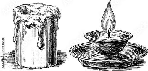 Intricate candle and flame artwork featuring dripping wax and detailed line work