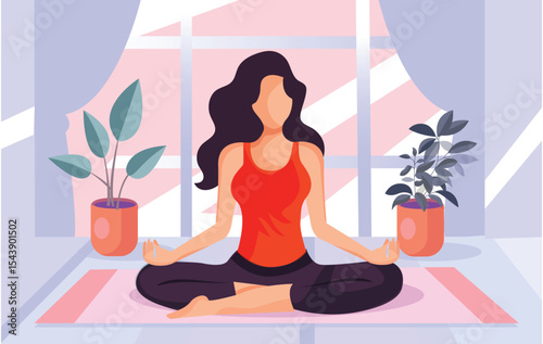 A young woman with a beautiful toned body is doing yoga.