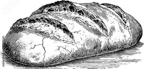 Detailed rustic bread loaf with cracked crust for culinary design and baking themes
