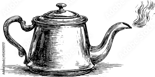 Detailed vintage tea kettle with steam spout for traditional kitchen decor and design
