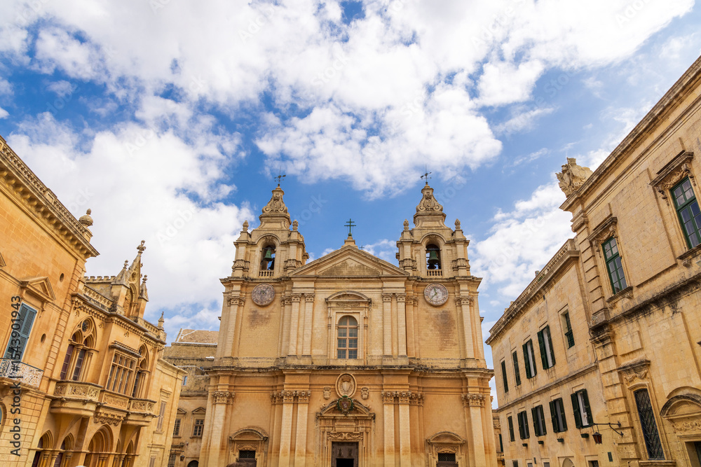 Fototapeta premium Malta, Mdina. Cathedral of Saint Paul facade.