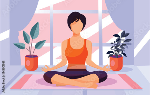 A young woman with a beautiful toned body is doing yoga.
