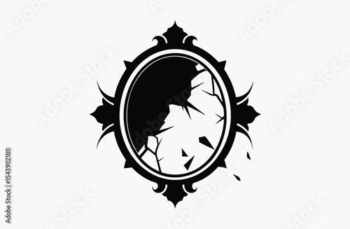 broken mirror silhouette, Broken mirror with ghostly reflection inside vector art illustration 