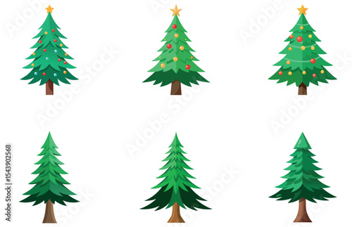 Pine Trees Vector Designs Set Clean Minimal Flat Evergreen Tree Illustrations
