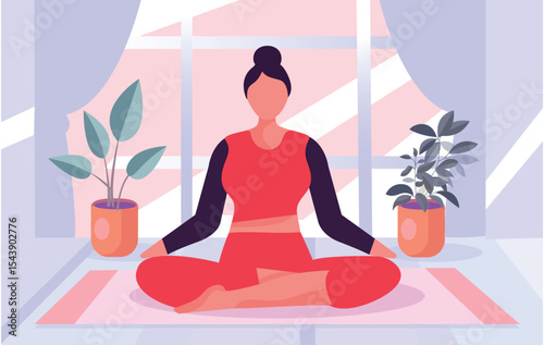 A young woman with a beautiful toned body is doing yoga.