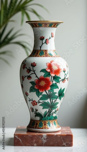 Fine Chinese porcelain vase on a marble pedestal, ceramic, ancient China