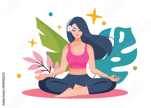 A young woman with a beautiful toned body is doing yoga.