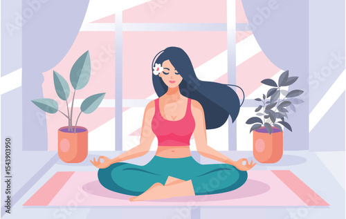 A young woman with a beautiful toned body is doing yoga.