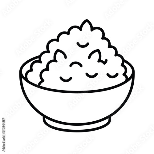 Teriyaki chicken on rice in thin line drawing Vector illustration