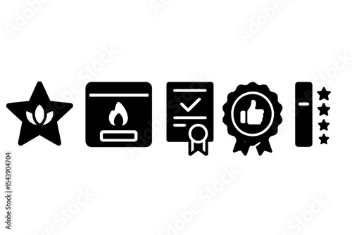 Digital Wellbeing Icons. Solid style icons of digital wellbeing rewards: star with wellness symbol, app reward popup, digital