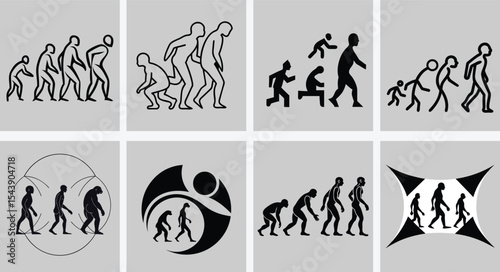 Abstract Human Evolution Silhouette  Artistic Representation of Evolutionary Stages from Ape to Modern Human