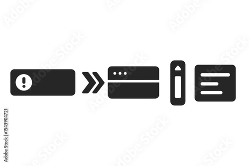 Focus-Friendly UI Icons. Solid style icons of focus-friendly UI components: notification banner, breadcrumb navigation, sticky