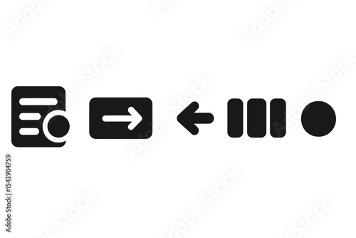 Solid Menu Icons. Solid style icons of peaceful app navigation: focused menu item badge, smooth slide transition, arrow navigation