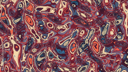 A colorful abstract painting with a lot of swirls and dots. The painting is full of different colors and shapes, creating a sense of movement and energy. The overall mood of the painting is vibrant