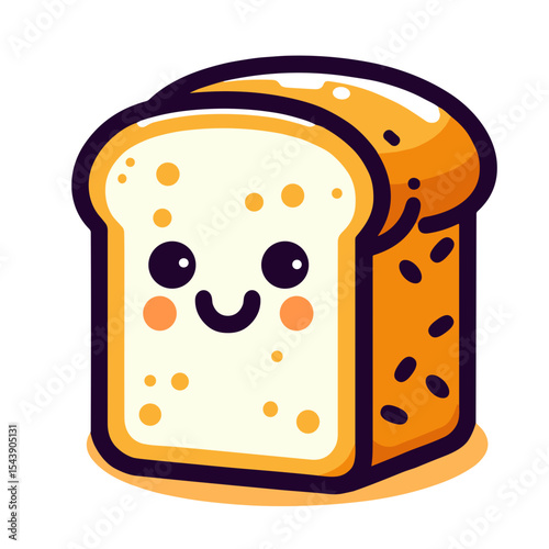 Cute smiling bread loaf character illustration with cheerful face on transparent background for children's books and food education materials