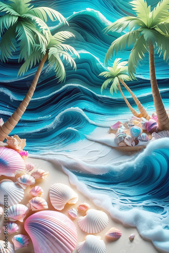 Tropical Beach Seashells Paradise Art