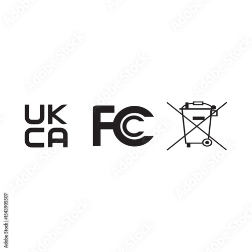 UKCA FCC WEE ICON VECTOR SIGN SYMBOL WITH BLACK COLOR