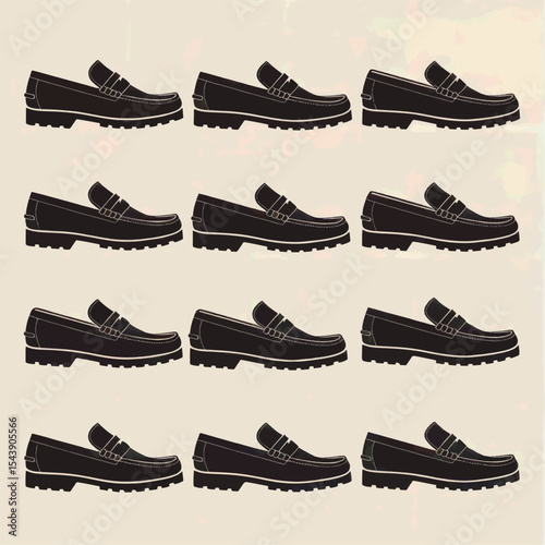 Stylish black loafer shoes seamless pattern design illustration on white background