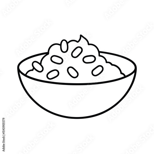 Thai pad thai with peanuts in line art style Vector illustration