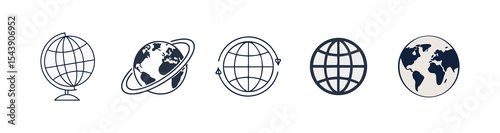 Globe and Earth Icons Set – Vector Collection of World Map and Global Symbol Designs