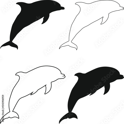 Dolphin silhouettes Vector, dynamic pose, Dolphin svg, dolphin silhouette,