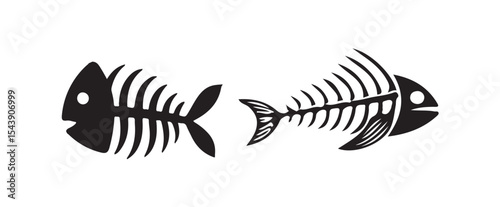 Fish icon set isolated on white background, fish skeleton icon. Fish bone symbol. Cats food sign. vector illustration eps 10.
