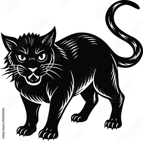 Stealthy hunting cat silhouette vector graphic